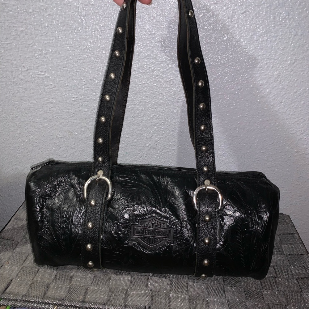 Harley-Davidson Black Leather Studded Shoulder Bag